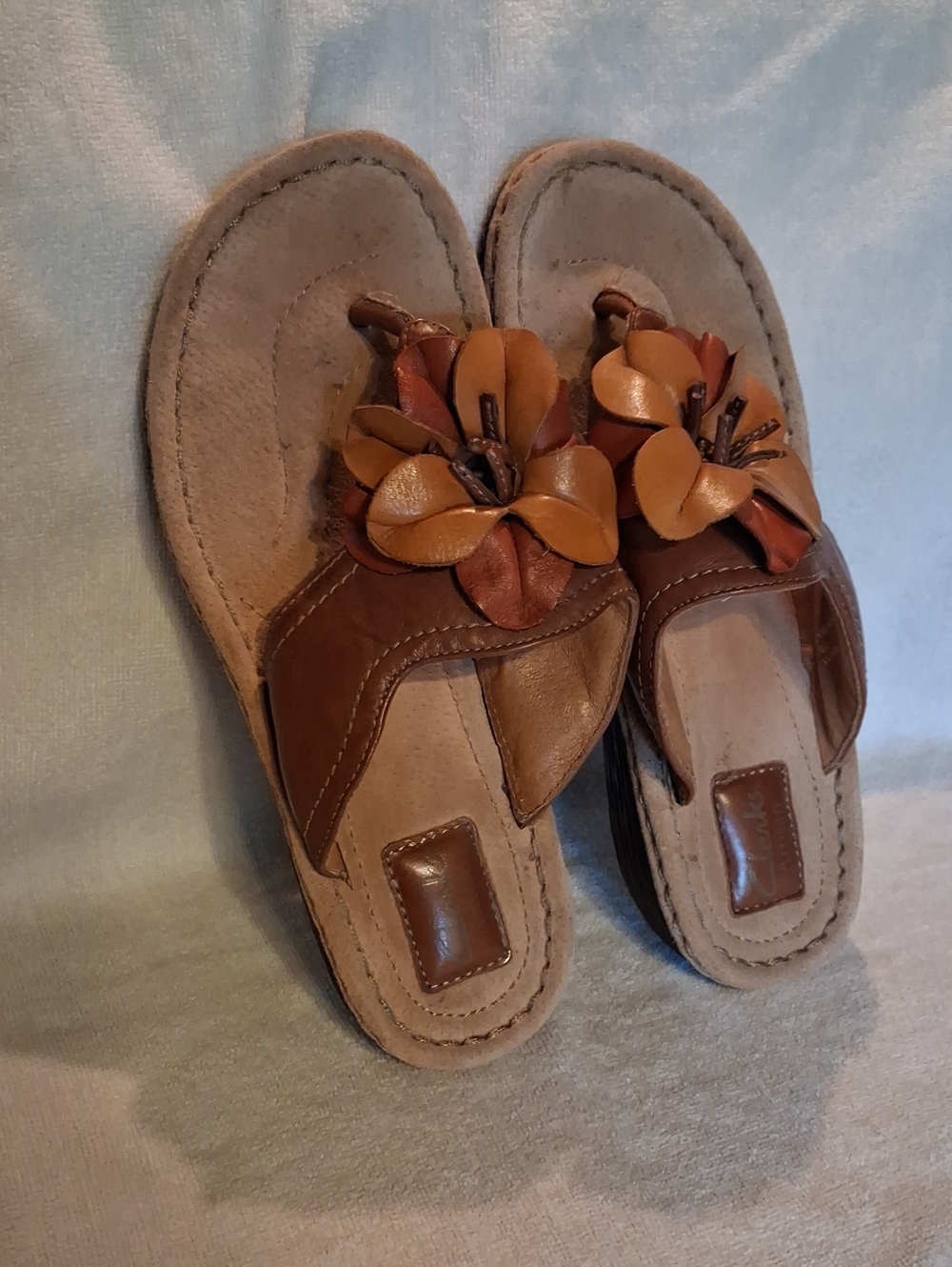 Clarks Brown Leather Flower Slide Sandals Size 8